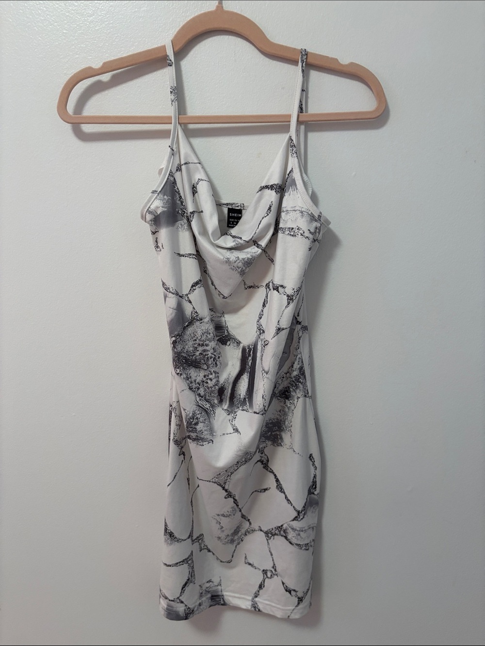 SHEIN White Slip Dress with Black Marble Print